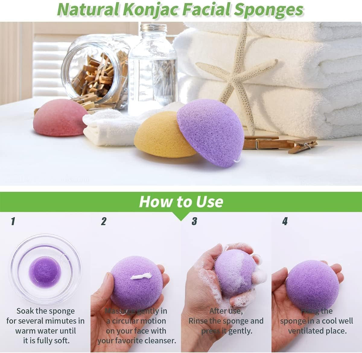 Konjac Facial Sponges 6-Pack – Gentle Cleanse