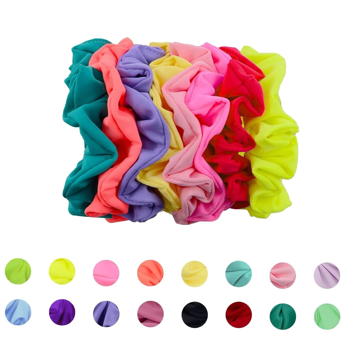 Waterproof Neon Scrunchies Gym Scrunchie - Water-Resistant Hair Ties Pool Scrunchie 16 Colors Elastic Hair Bands Ponytail Holder Beach Scrunchies, Party Size Scrunchie, Hair Tie for Women