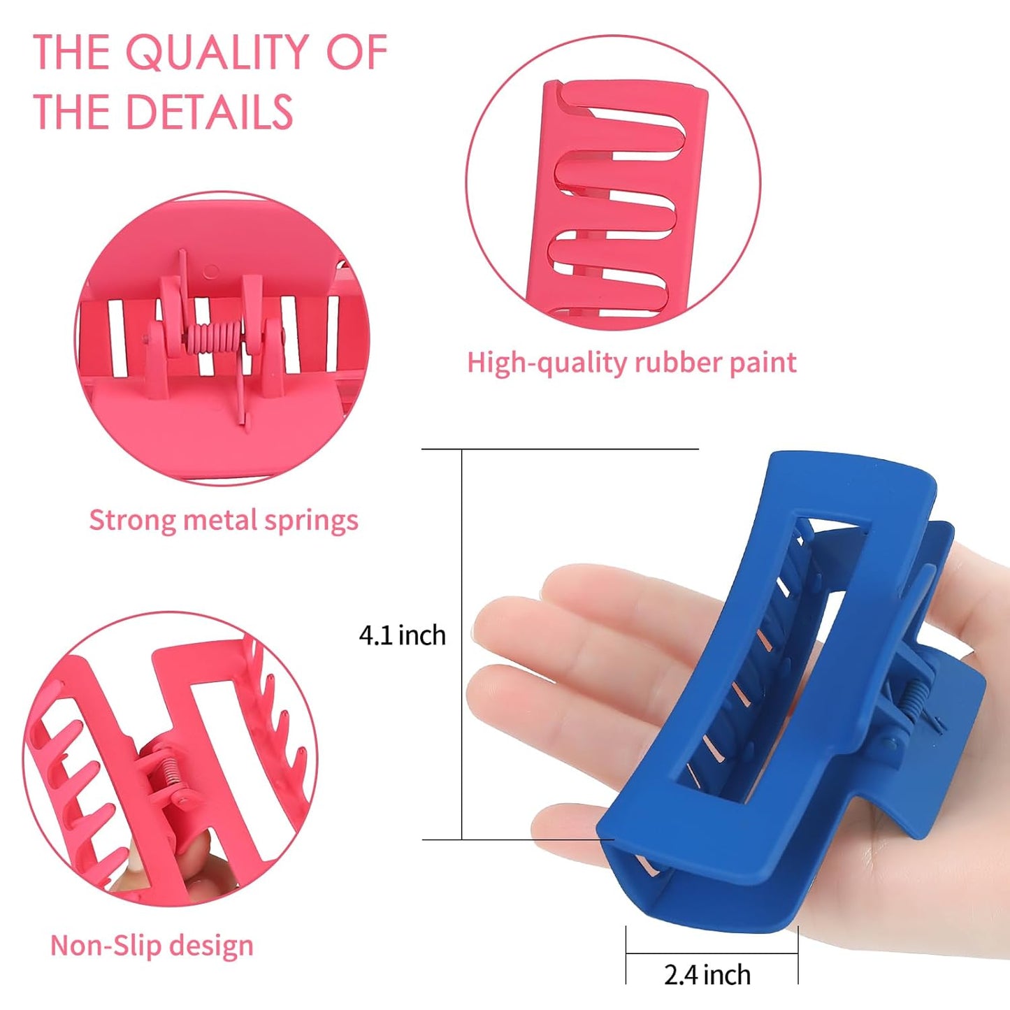 4 Inch Big Hair Claw Clips 6 Pcs Large Claw for Thick Hair Square Hair Clips for Women Rectangle Hair Clips Nonslip Acrylic Banana Jaw Clips Hair Accessories for Girls (Dopamine)