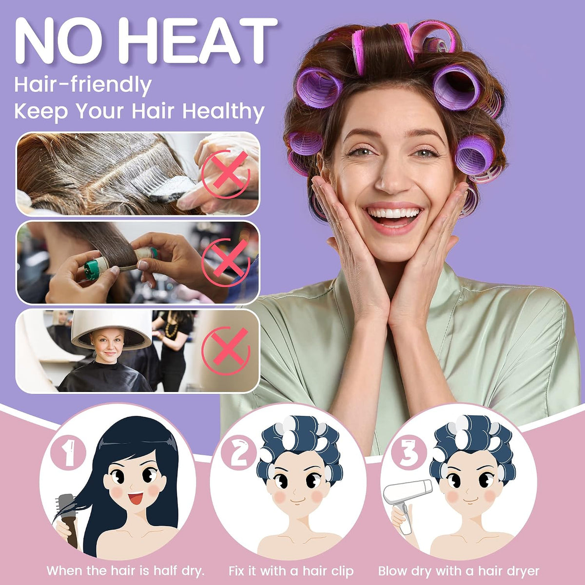 33 Piece Hair Rollers Set, Self Grip Hair Rollers for Long Medium Short Hair,  Large Medium Hair Curler （22 Rollers + 10 Stainless Steel Clip +1 Storage Bag）