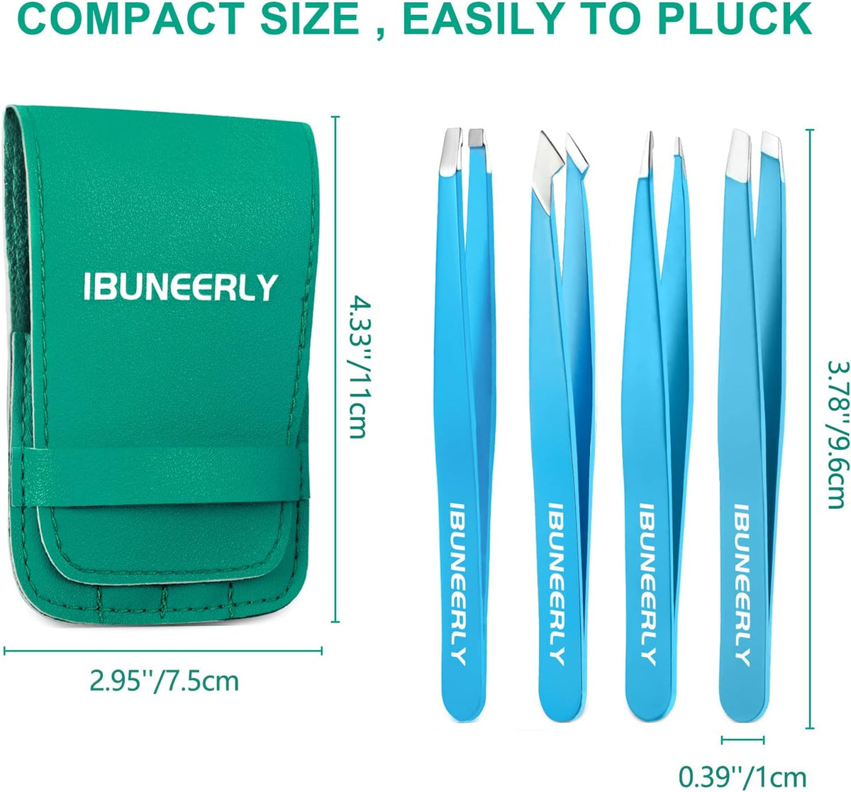 Eyebrow Tweezers Set for Women Facial Hair, 4Pcs, Blue