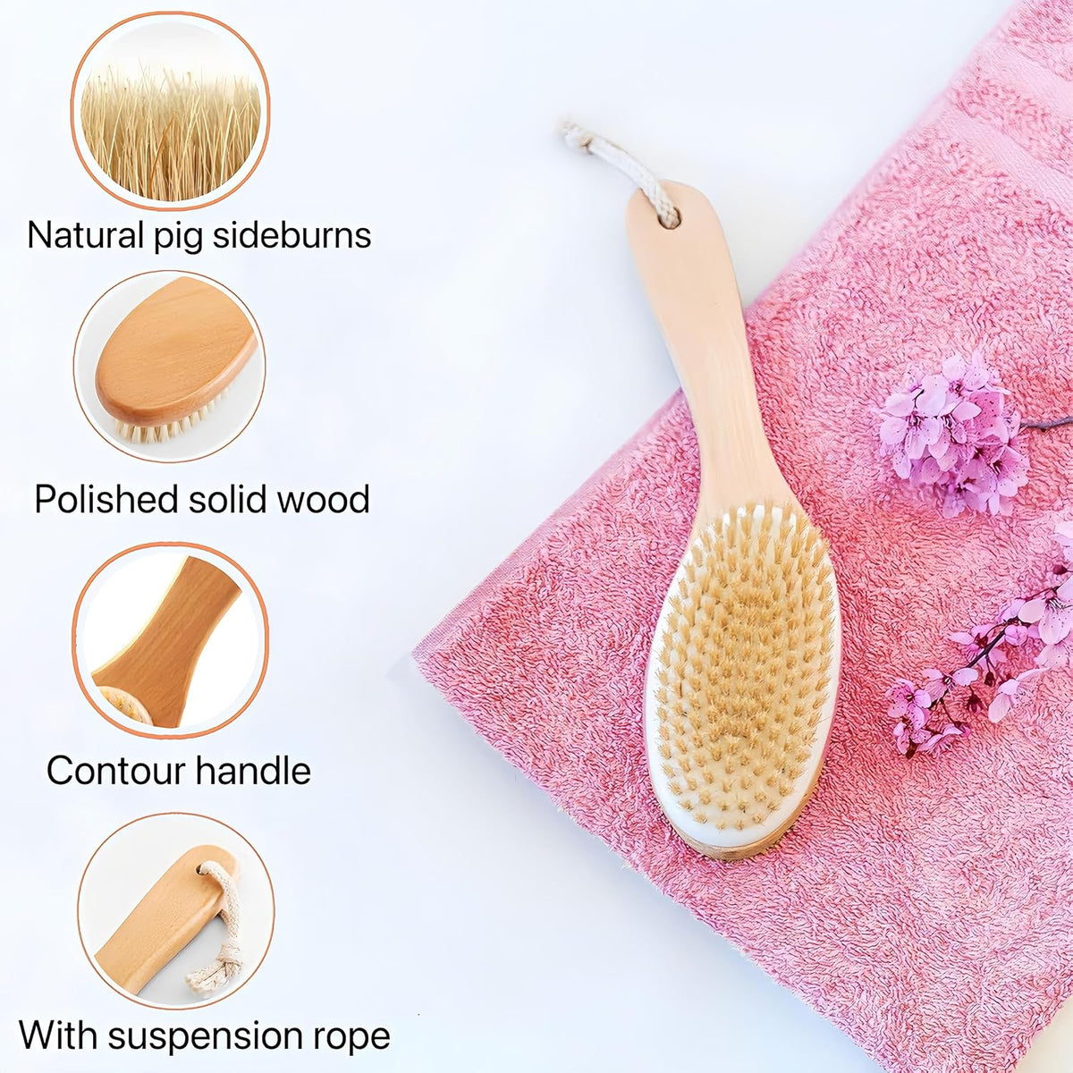 Natural Bristle Dry Body Brush with Handle
