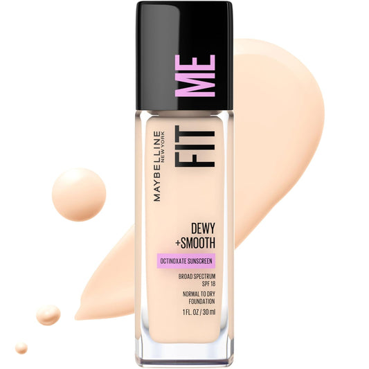 Fit Me Dewy + Smooth Liquid Foundation Makeup, Fair Porcelain, 1 Count (Packaging May Vary)