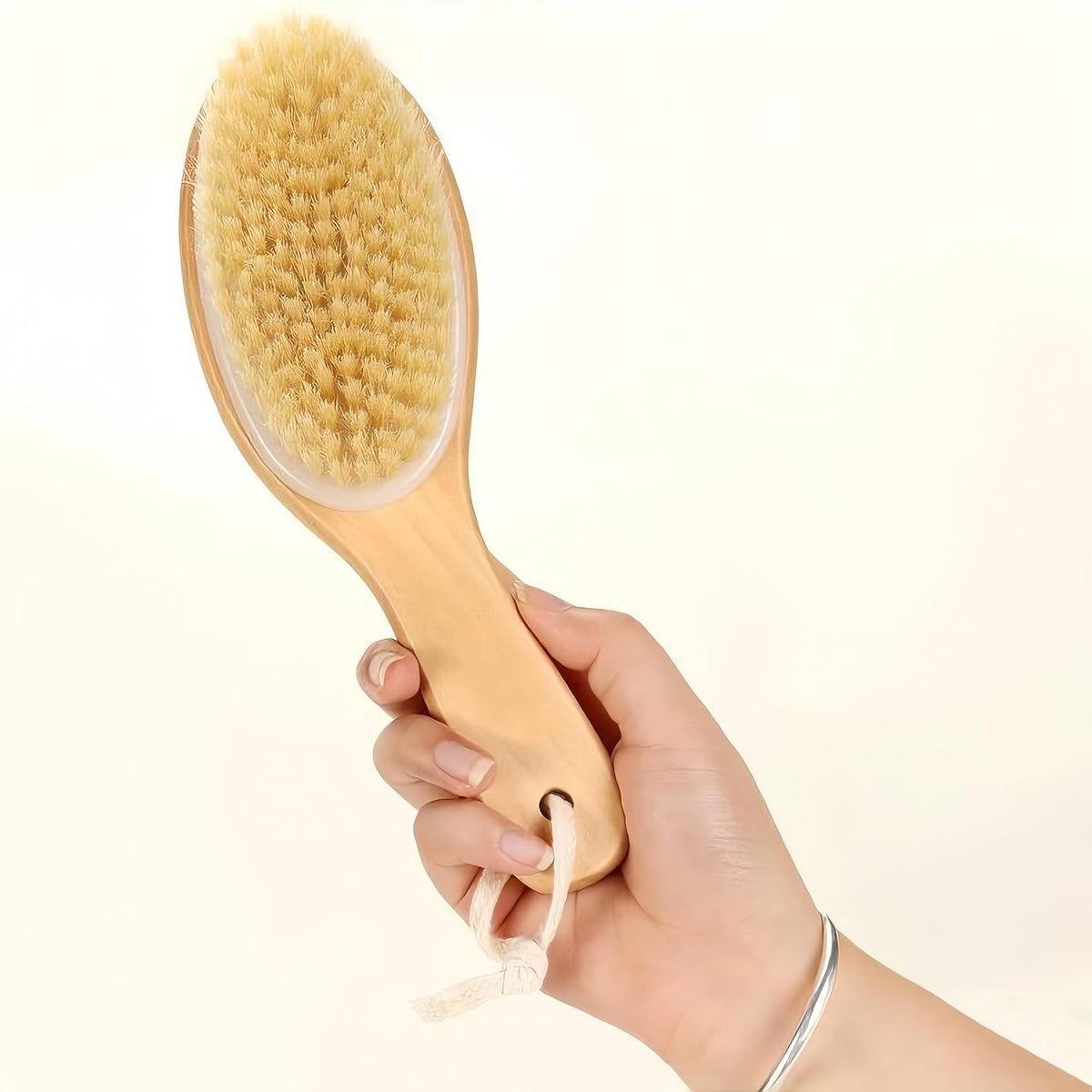 Natural Bristle Dry Body Brush with Handle