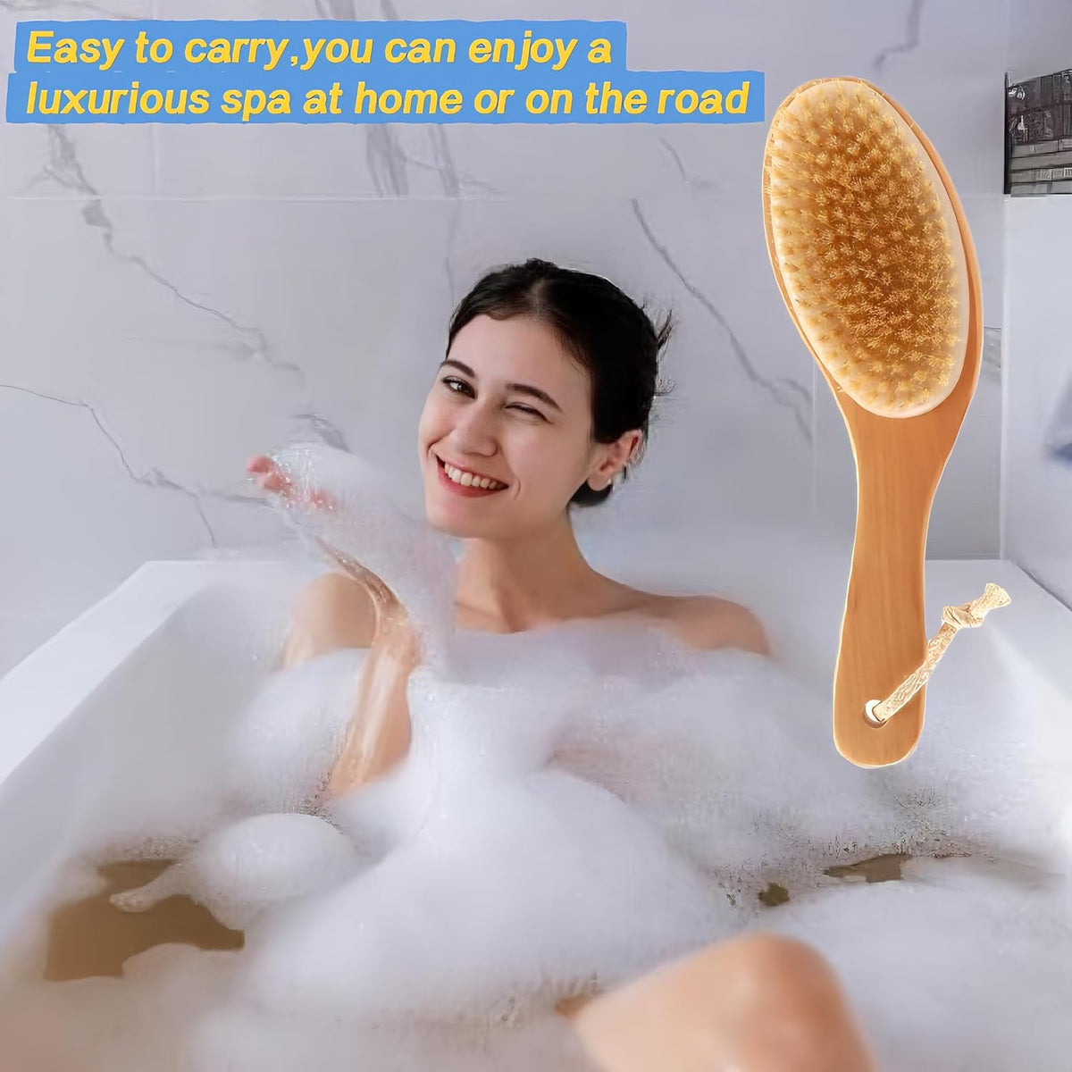 Natural Bristle Dry Body Brush with Handle