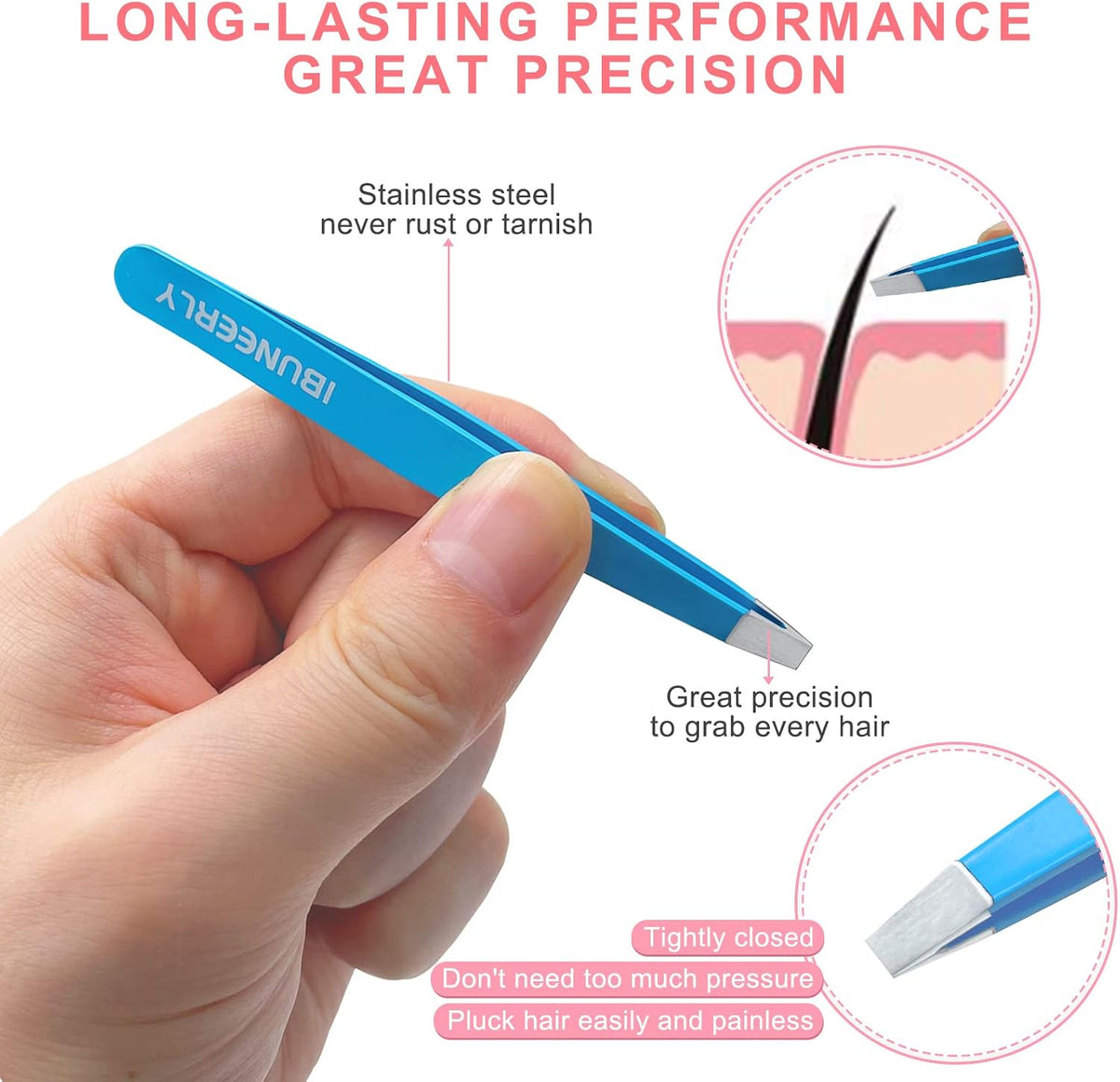 Eyebrow Tweezers Set for Women Facial Hair, 4Pcs, Blue