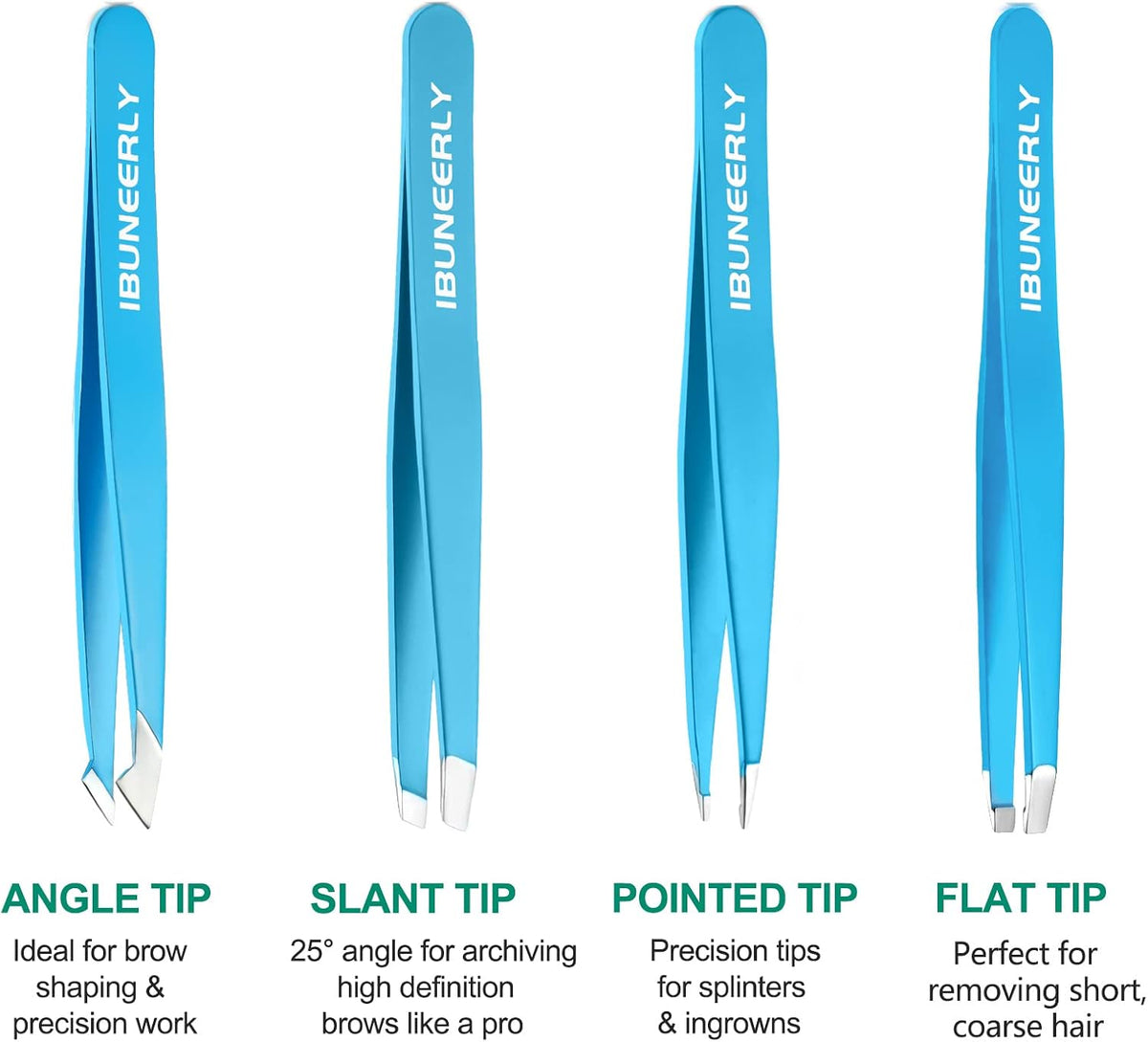 Eyebrow Tweezers Set for Women Facial Hair, 4Pcs, Blue