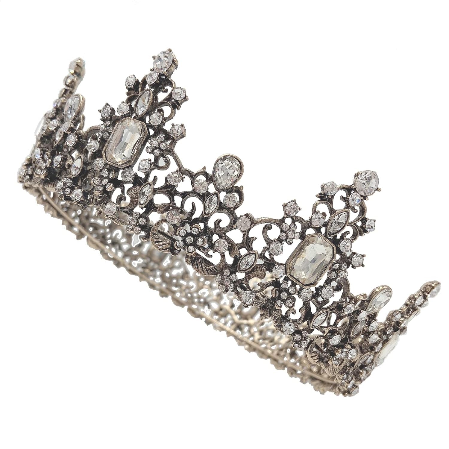 Jeweled Baroque Queen Crown for Women, Rhinestone Tiaras and Crowns Bronze Crystal Princess Birthday Tiara Headband Prom Hair Accessories