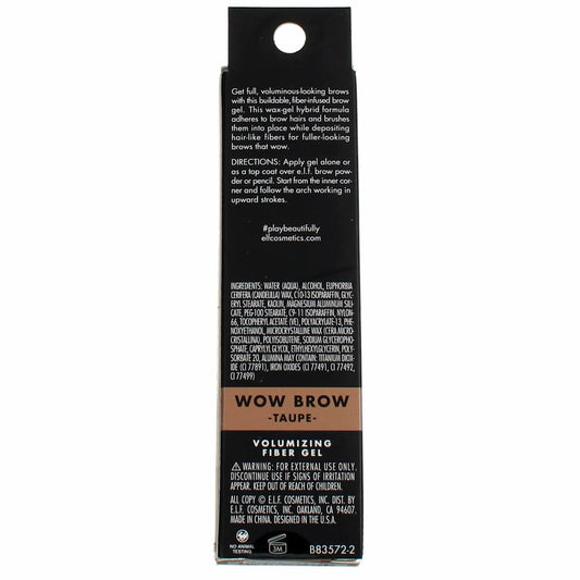 , Wow Brow Gel, Volumizing, Buildable, Wax-Gel Hybrid, Creates Full, Voluminous-Looking Brows, Locks Brow Hairs in Place, Taupe, Fiber-Infused, 0.12 Oz